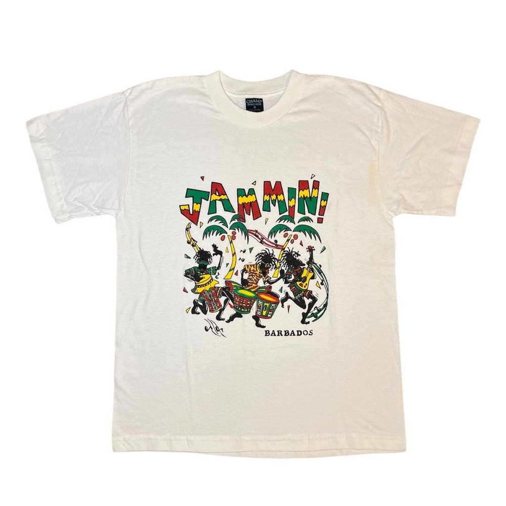 Vintage Rasta Shirt Mens Medium Single Stitch Reggae Jammin Barbados Music 90s